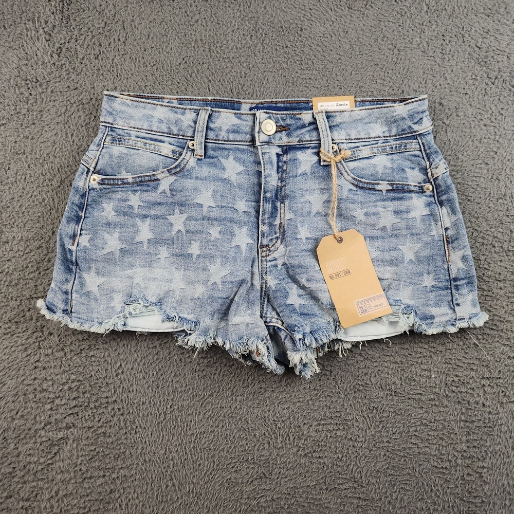 Project Indigo Denim Cut Off Shorts Size 7 JRs Denim Shorts High Waist Stars-NWT